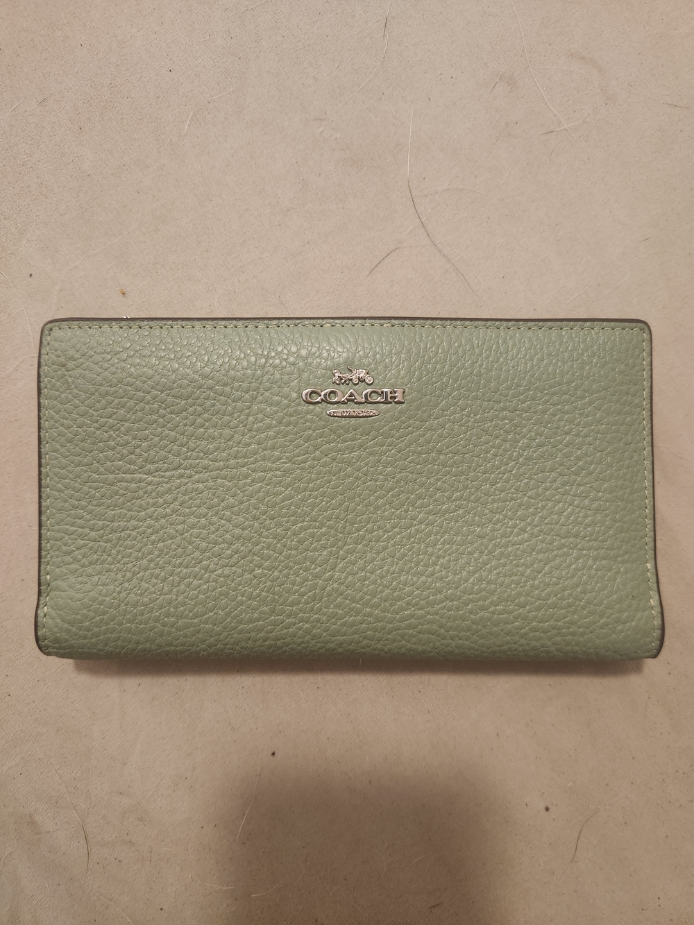 Coach Pebbled Leather Continental Wallet in Sage Green